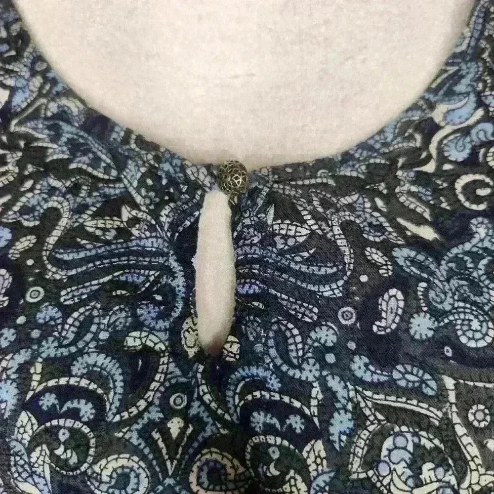 Lucky Brand Top boho blue Geometric 3/4 sleeve blouse women's small - Picture 4 of 8